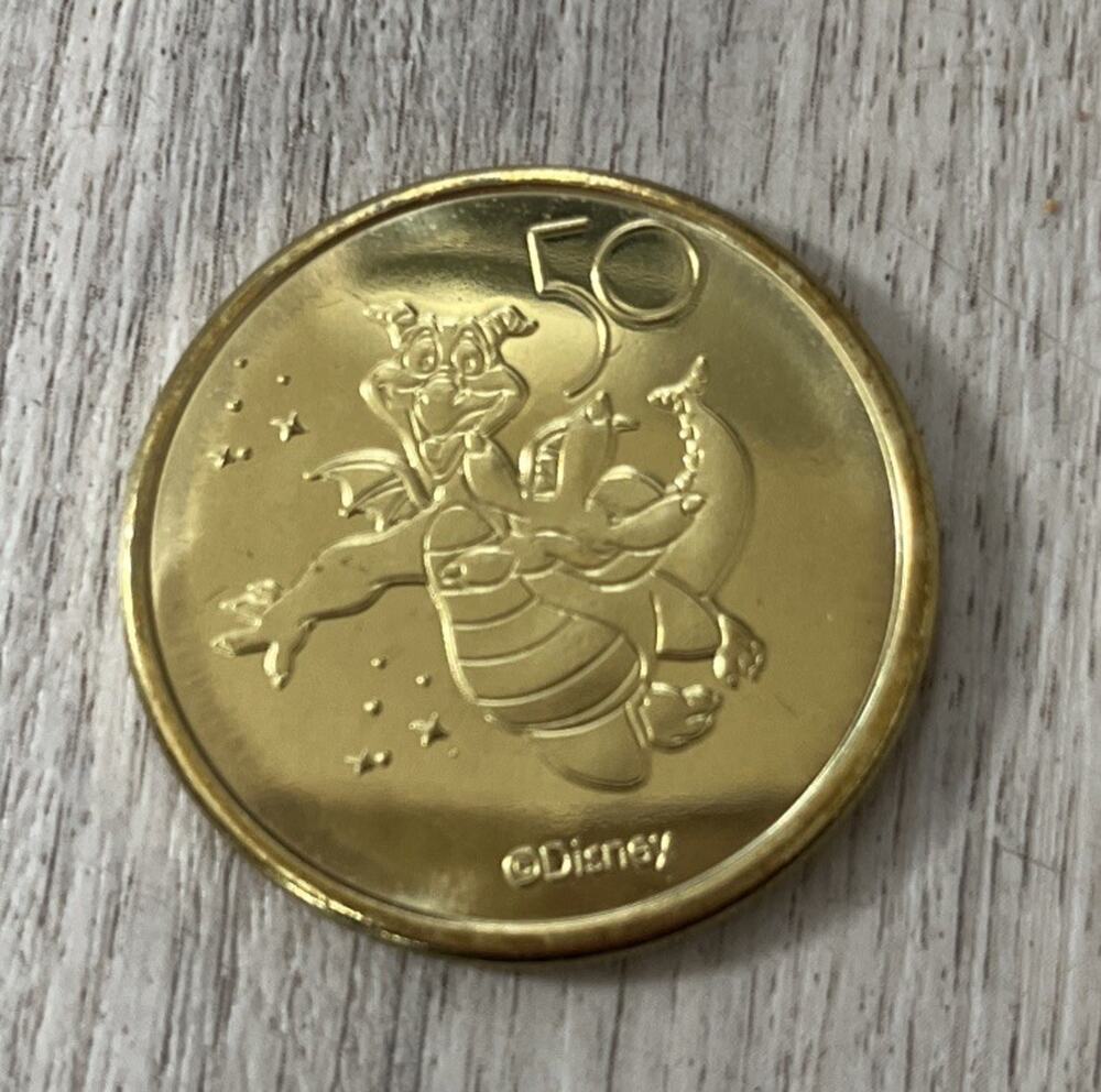 2021 Disney WDW 50th Anniversary Metal Medallion 1.5" Coin Figment & Mickey